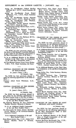 SUPPLEMENT to the LONDON GAZETTE, I JANUARY, 1945