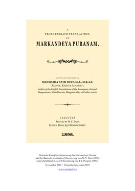 DAS MARKANDEYA PURANA Inhaltsverzeichnis Kapitel 1 - Fragen Von Jaimini an Markandeya Und Der Fluch Der Apsara