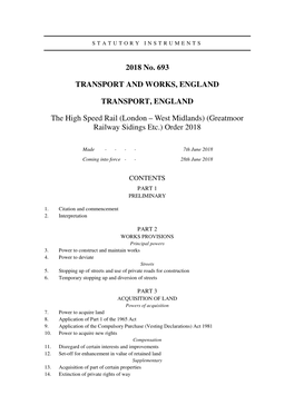 (Greatmoor Railway Sidings Etc.) Order 2018