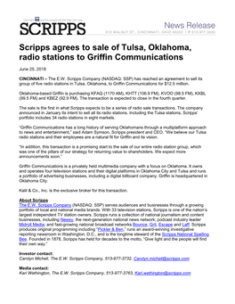 Scripps Agrees to Sale of Tulsa, Oklahoma, Radio Stations to Griffin Communications