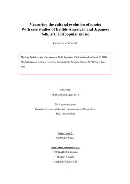 Measuring the Cultural Evolution of Music: with Case Studies of British-American and Japanese Folk, Art, and Popular Music