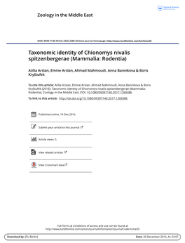 Taxonomic Identity of Chionomys Nivalis Spitzenbergerae (Mammalia: Rodentia)