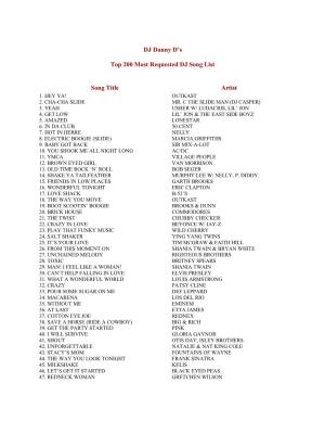 DJ Danny D's Top 200 Most Requested DJ Song List Song Title