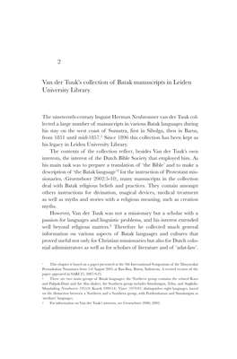 2 Van Der Tuuk's Collection of Batak Manuscripts in Leiden University Library
