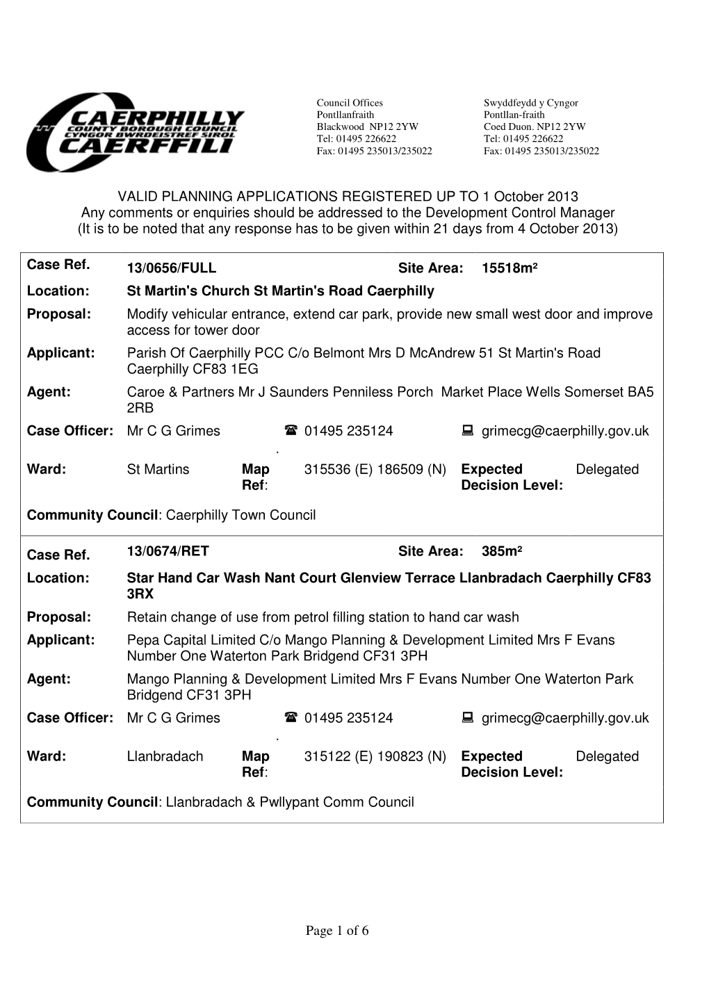 Page 1 of 6 VALID PLANNING APPLICATIONS REGISTERED UP