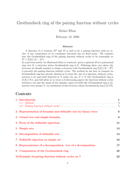 Grothendieck Ring of the Pairing Function Without Cycles