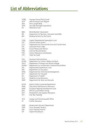 Spending Review 2010: List of Abbreviations