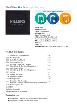 The Killers Hot Fuss Mp3, Flac, Wma