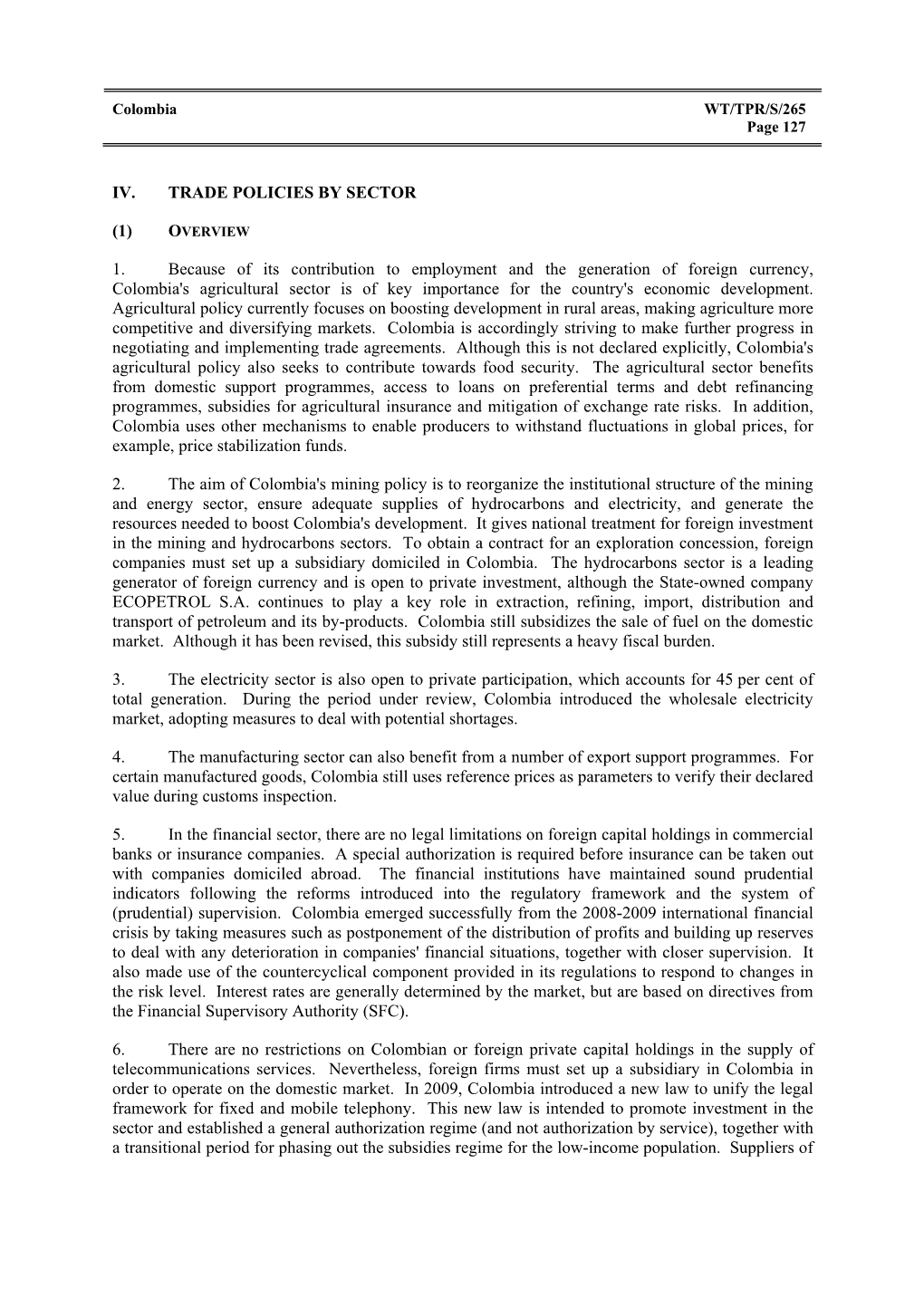 Iv. Trade Policies by Sector