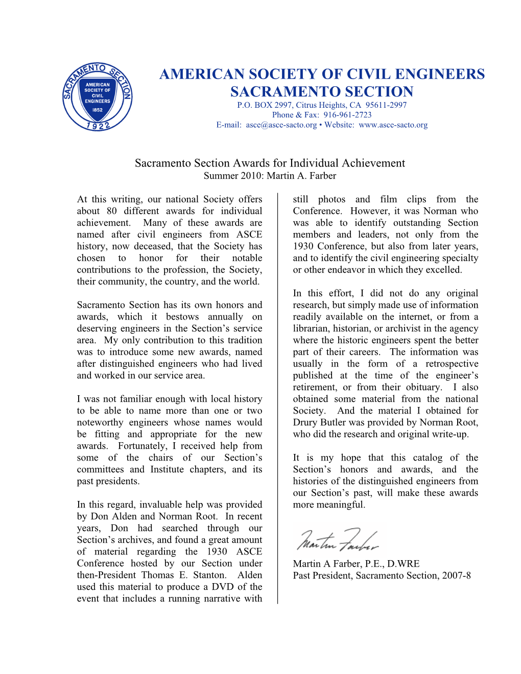 American Society of Civil Engineers Sacramento Section P.O
