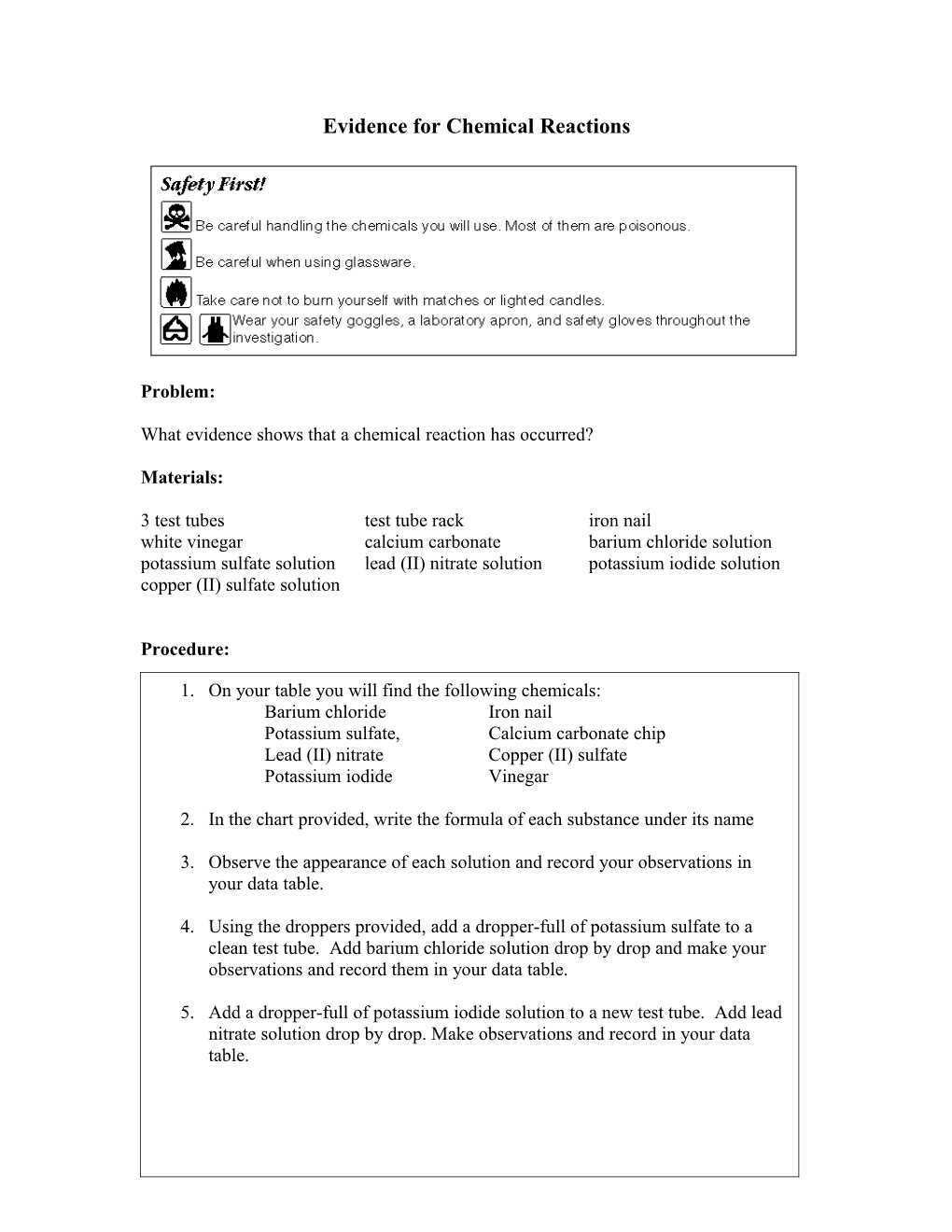 Evidence for Chemical Reactions