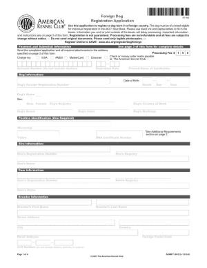 Foreign Dog Registration Application Use This Application to Register a Dog Born in a Foreign Country