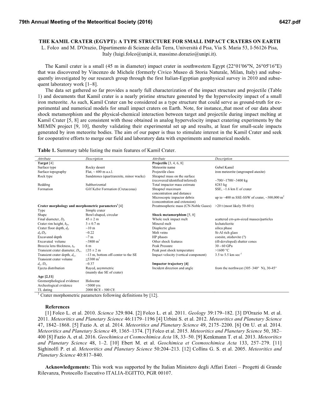 (Egypt): a Type Structure for Small Impact Craters on Earth L