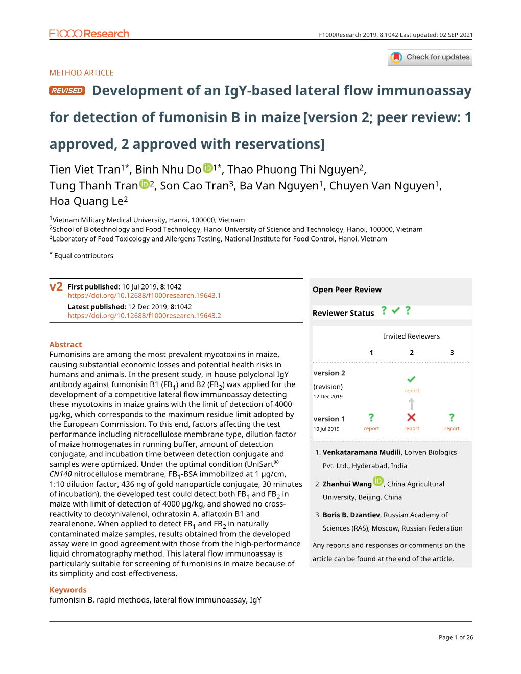 Development of an Igy-Based Lateral Flow Immunoassay for Detection of Fumonisin B in Maize [Version 2; Peer Review: 1 Approved, 2 Approved with Reservations]