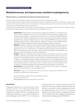 Mediastinoscope and Laparoscope-Assisted Esophagectomy
