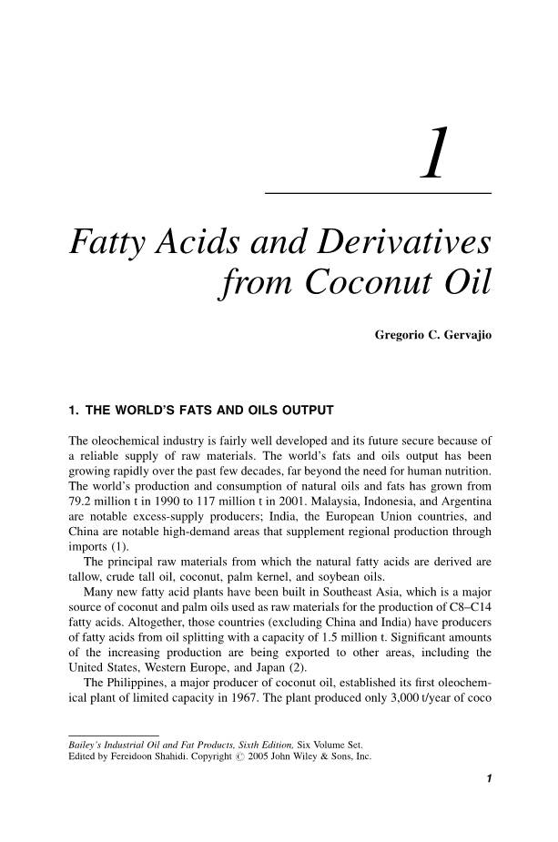 Fatty Acids and Derivatives from Coconut Oil