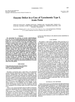 Enzyme Defect in a Case of Tyrosinemia Type I, Acute Form