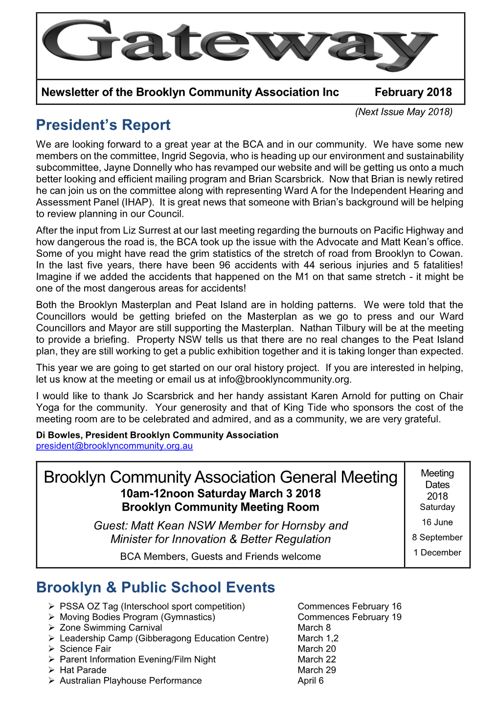 Brooklyn Community Association General Meeting