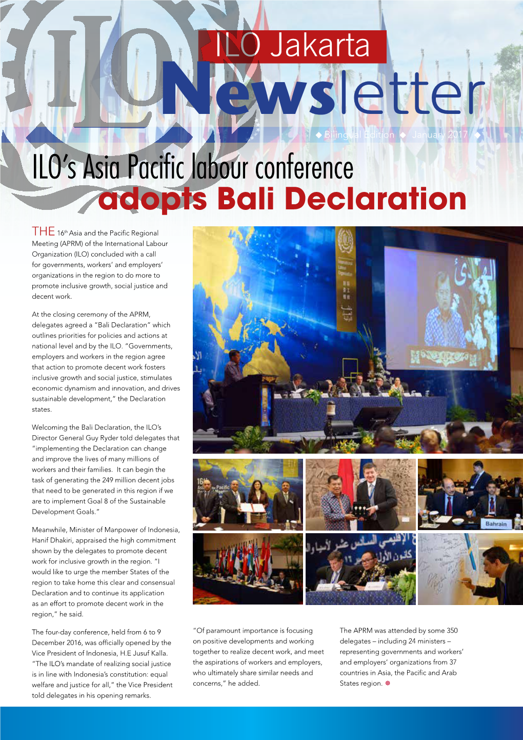 ILO Jakarta Newsletter Bilingual Edition January 2017 ILO’S Asia Pacific Labour Conference Adopts Bali Declaration