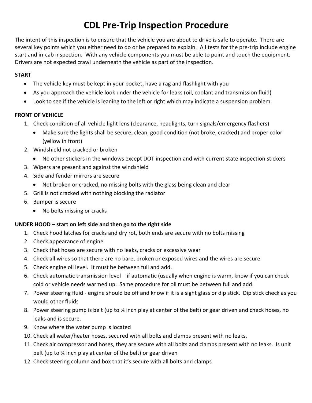 CDL Pre-Trip Inspection Procedure - DocsLib