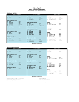 Bears-Seahawks Injury Report