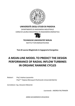 A Mean-Line Model to Predict the Design Performance of Radial Inflow Turbines in Organic Rankine Cycles