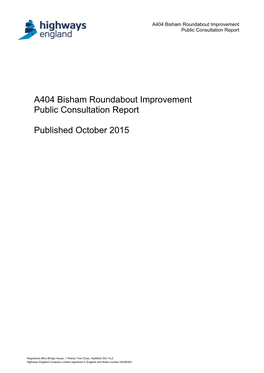 A404 Bisham Roundabout Improvement Public Consultation Report Published October 2015