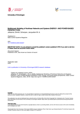 University of Groningen Multidomain Modeling of Nonlinear Networks