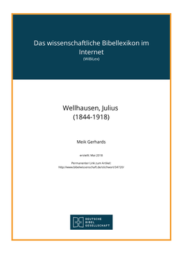 Wellhausen, Julius (1844-1918)