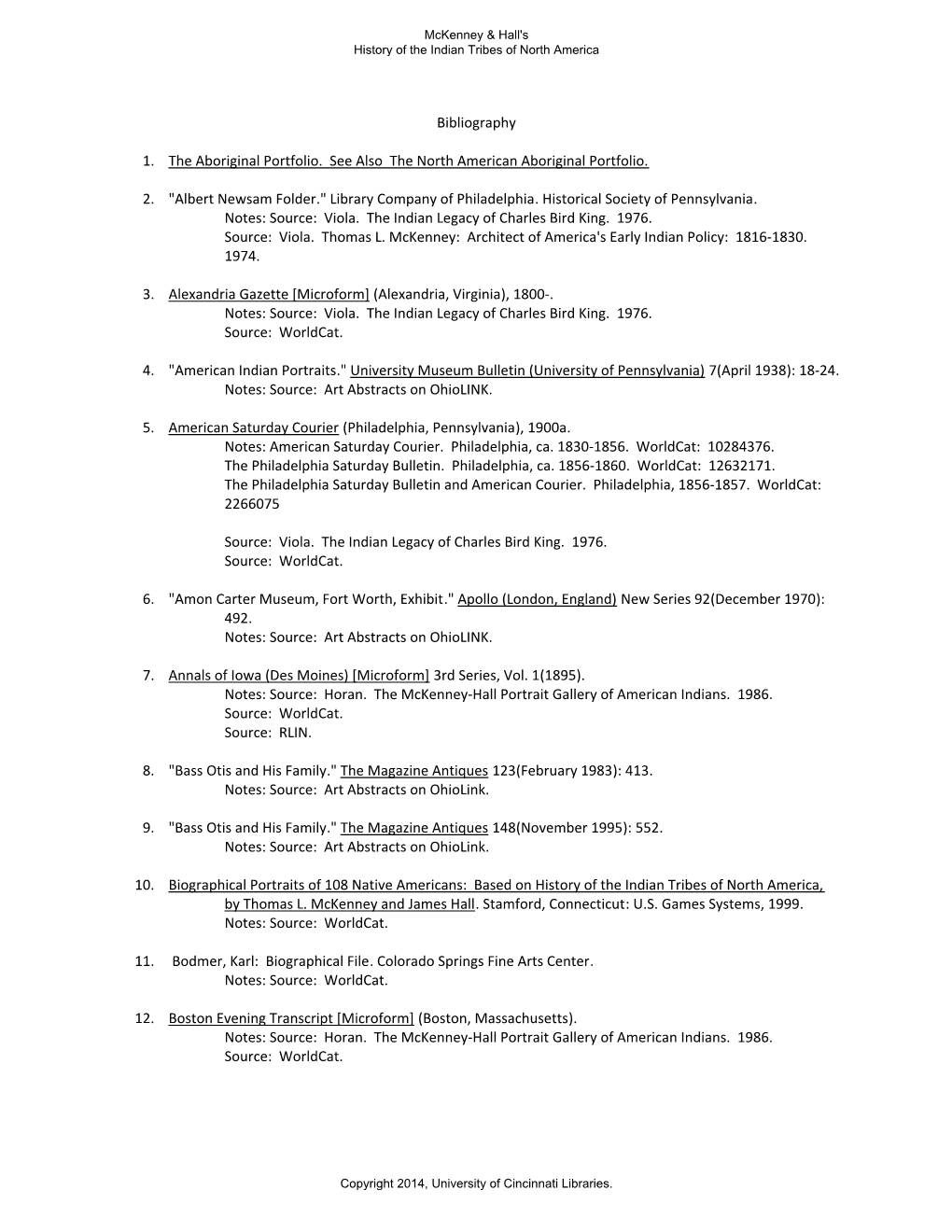 Bibliography 1. the Aboriginal Portfolio. See Also the North American Aboriginal Portfolio. 2. 