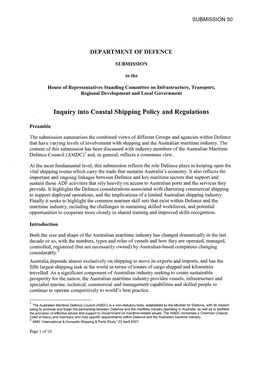 Inquiry Into Coastal Shipping Policy and Regulations