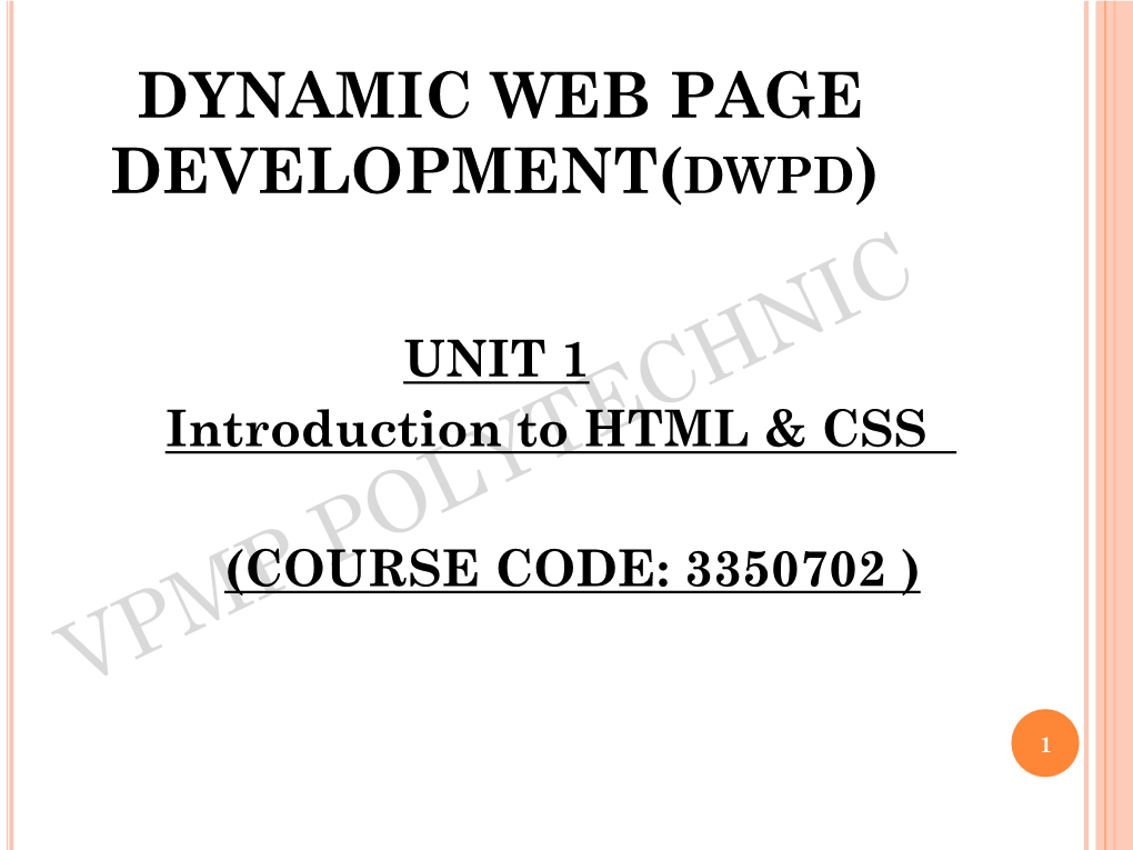 Dynamic Web Page Development(Dwpd)