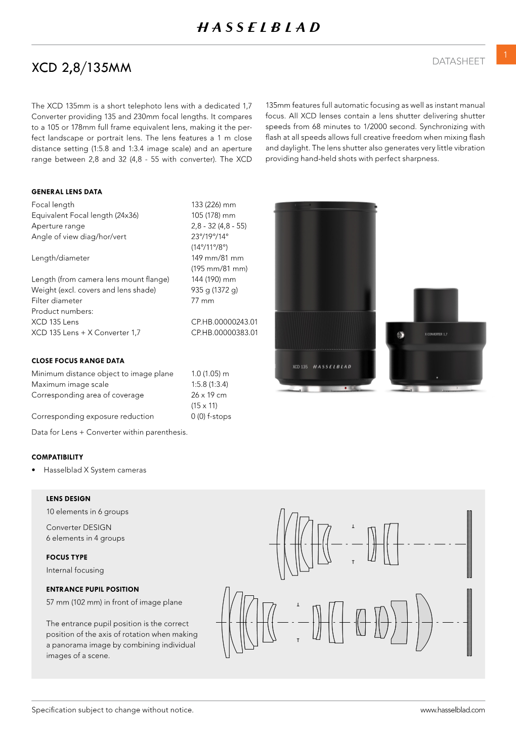 Xcd 2,8/135Mm Datasheet