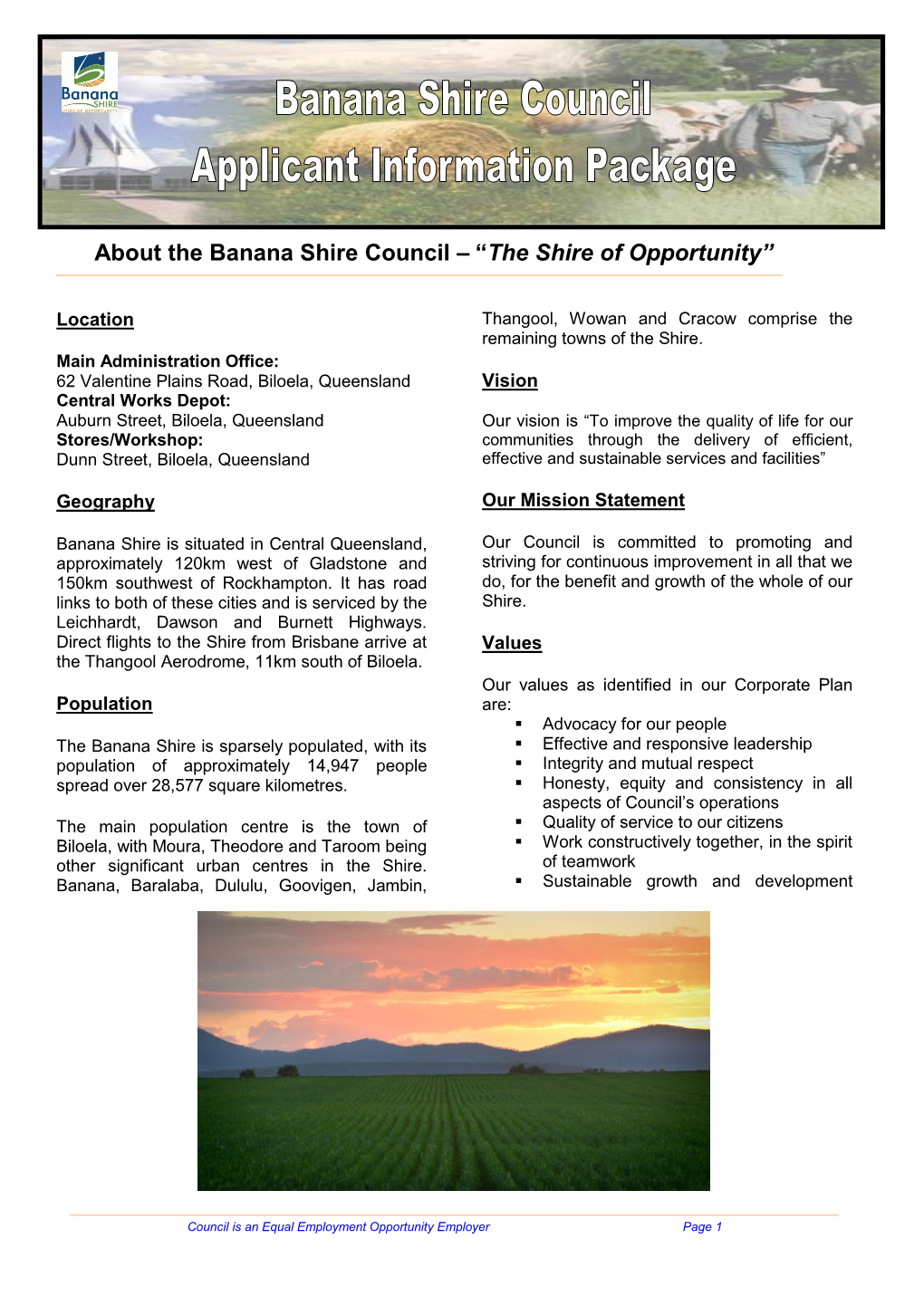 About the Banana Shire Council – “The Shire of Opportunity”