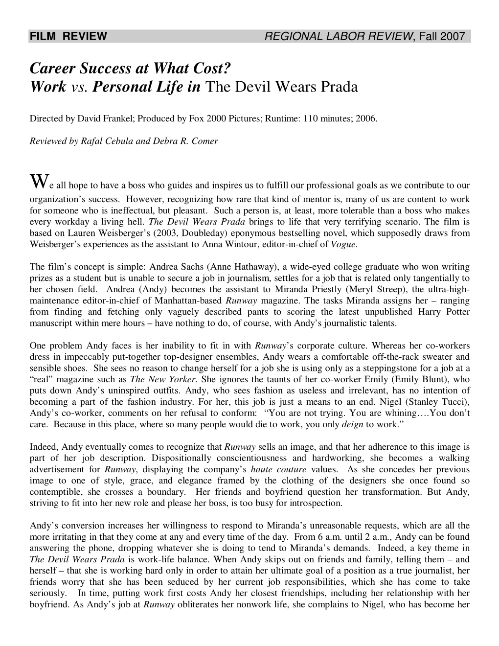 Work Vs. Personal Life in the Devil Wears Prada