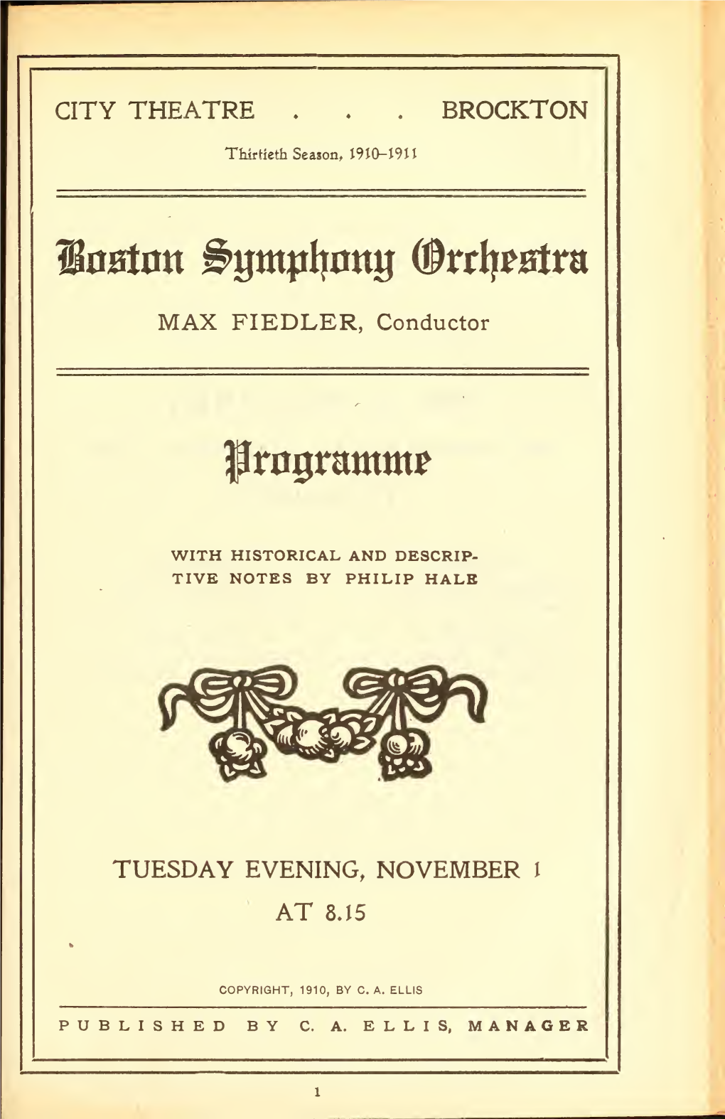 Boston Symphony Orchestra Concert Programs, Season 30,1910-1911, Trip