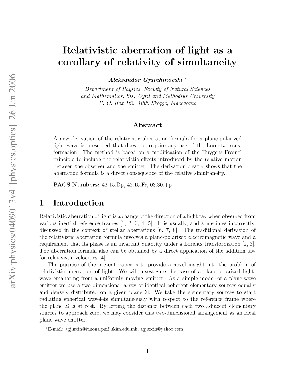 Relativistic Aberration of Light As a Corollary of Relativity of Simultaneity