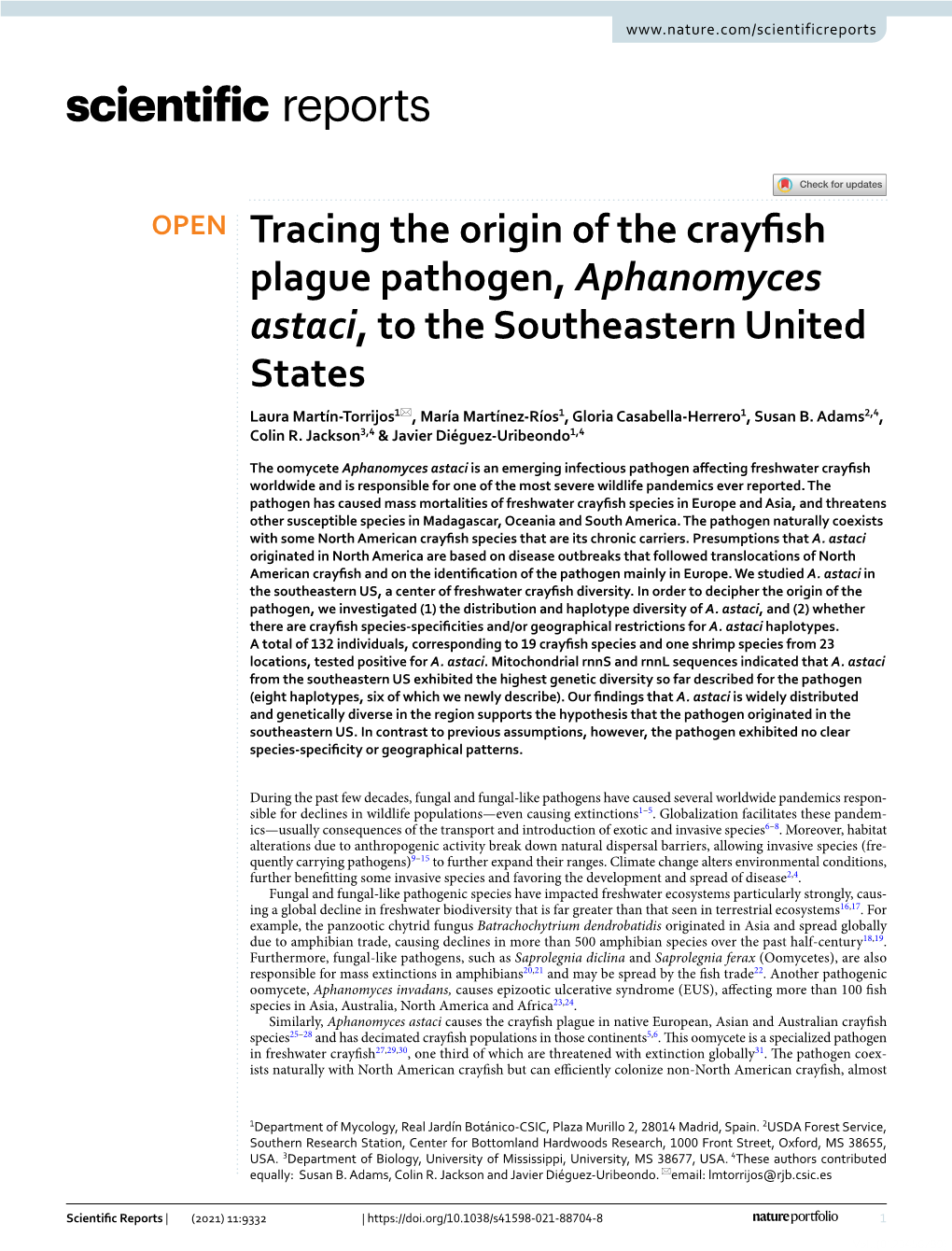 Tracing the Origin of the Crayfish Plague Pathogen, Aphanomyces