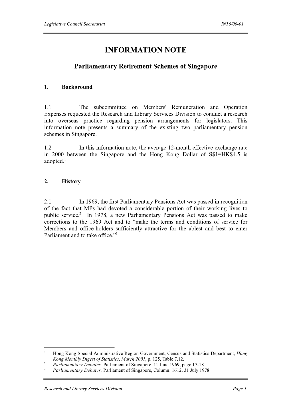 Parliamentary Retirement Schemes of Singapore