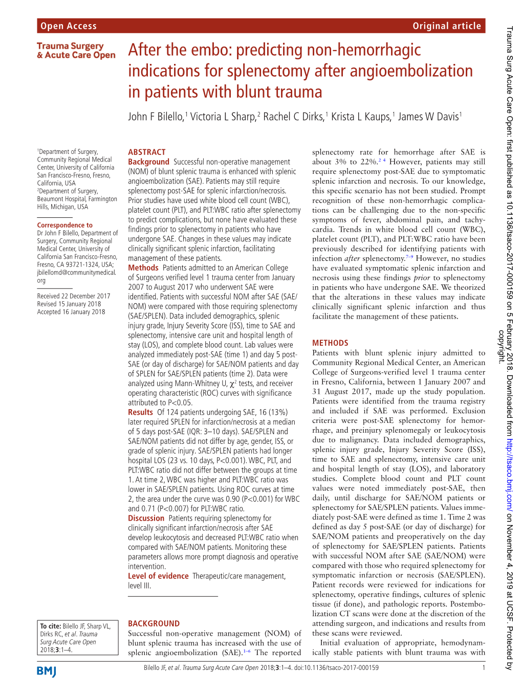 Predicting Non-Hemorrhagic Indications for Splenectomy After