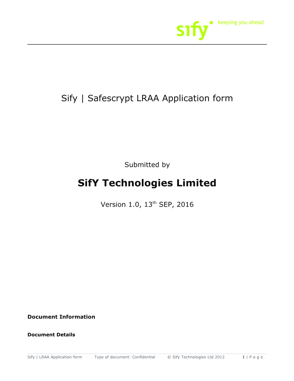 Sify Safescrypt LRAA Application Form