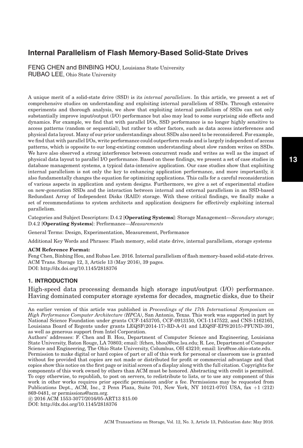 13 Internal Parallelism of Flash Memory-Based Solid-State Drives