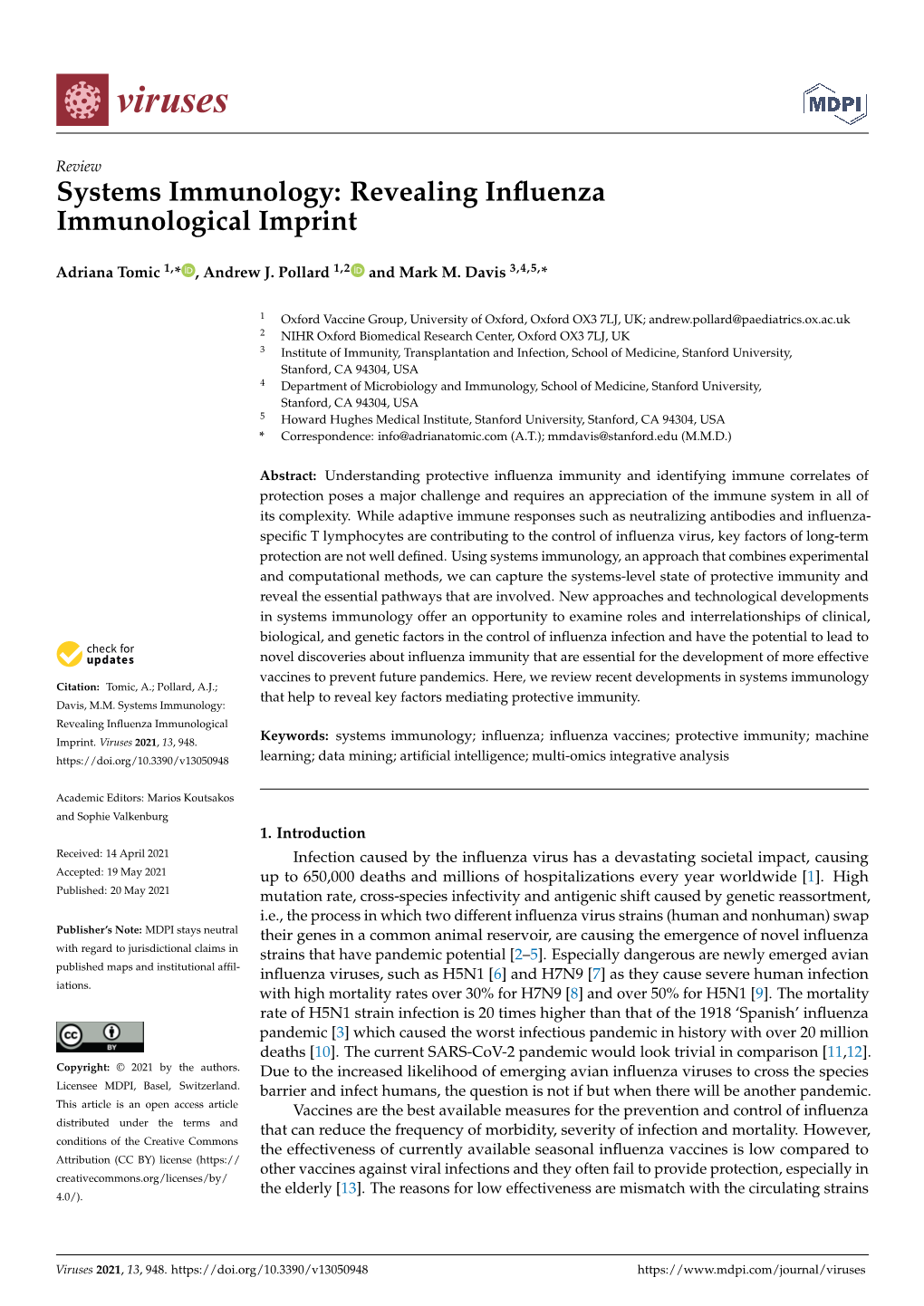 Systems Immunology: Revealing Inﬂuenza Immunological Imprint