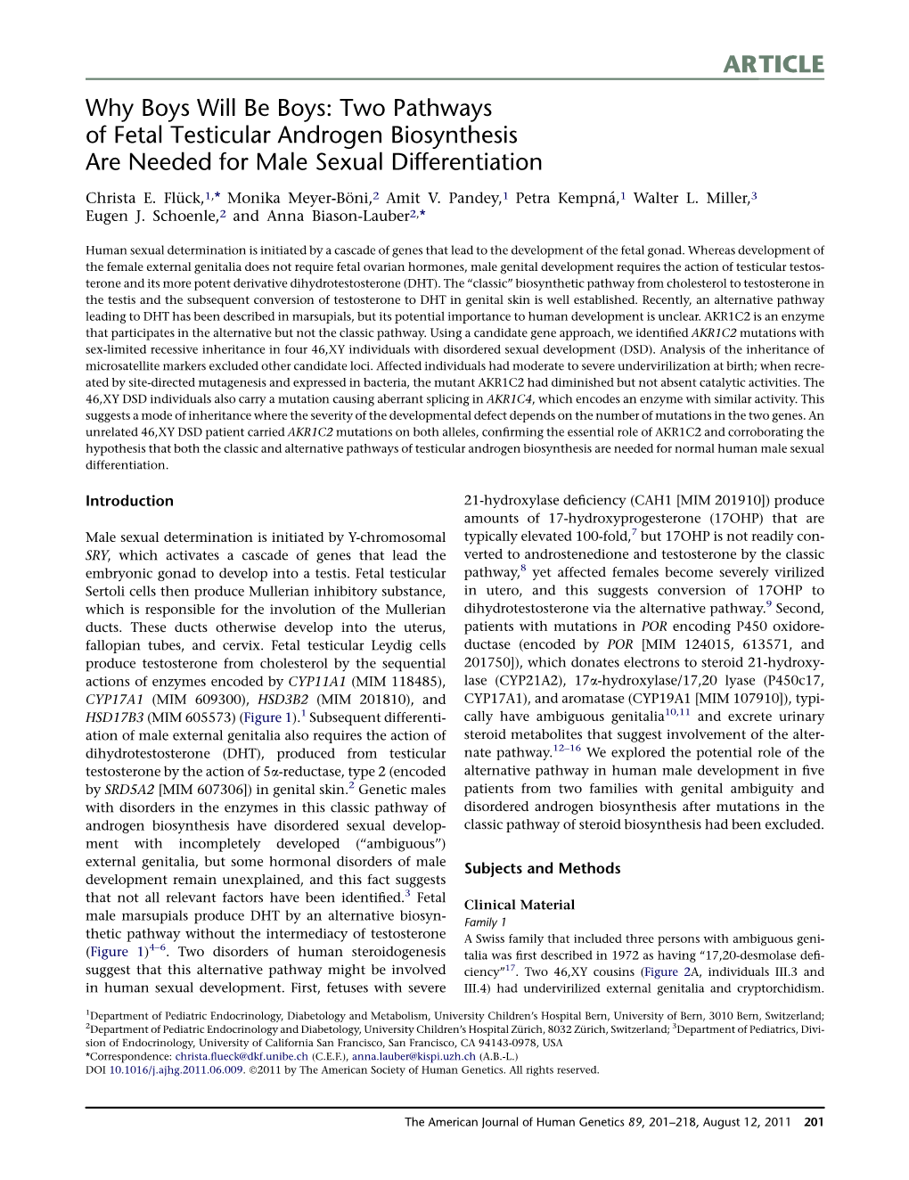 Two Pathways of Fetal Testicular Androgen Biosynthesis Are Needed for Male Sexual Differentiation