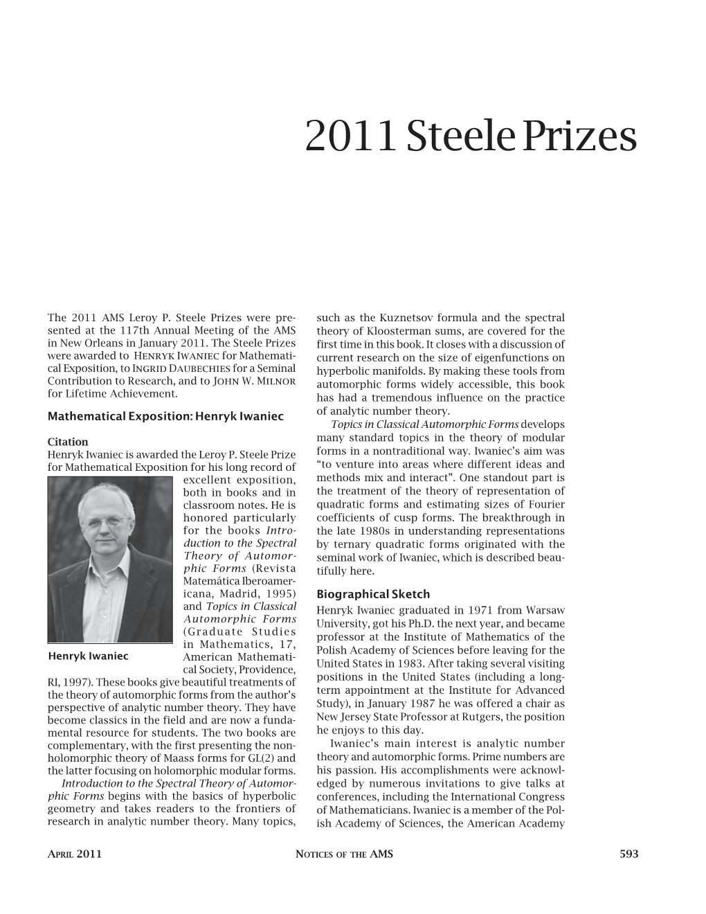 2011 Steele Prizes