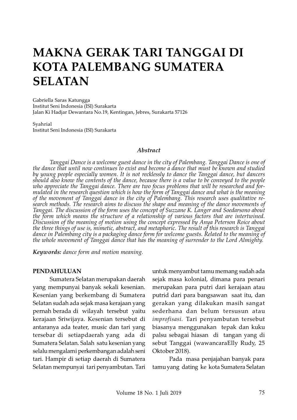Makna Gerak Tari Tanggai Di Kota Palembang Sumatera Selatan