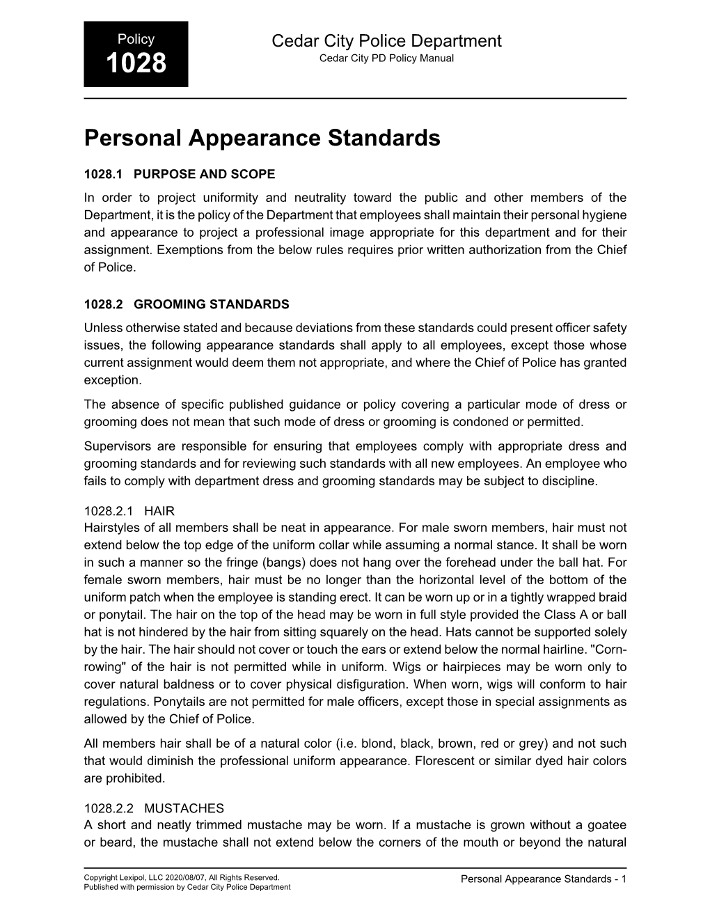 1028 Personal Appearance Standards