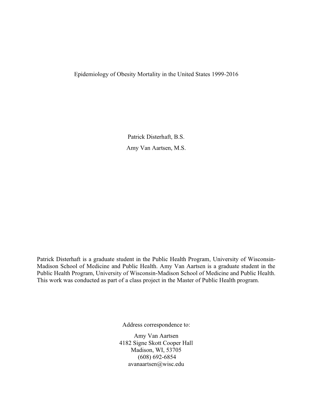 Epidemiology of Obesity Mortality in the United States 1999-2016