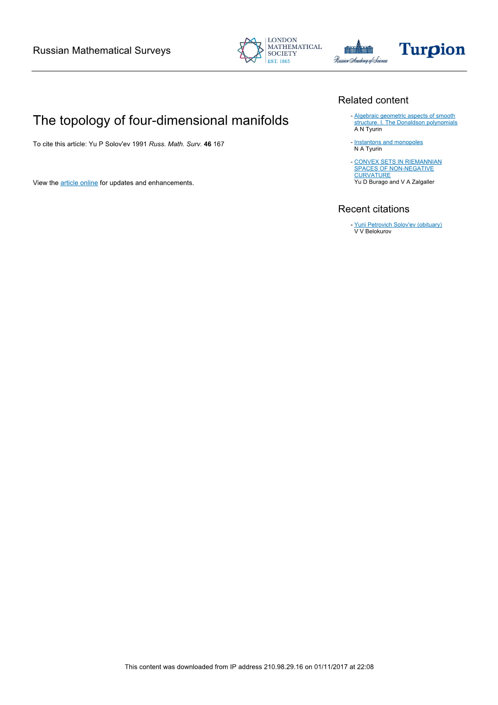 The Topology of Four-Dimensional Manifolds Structure