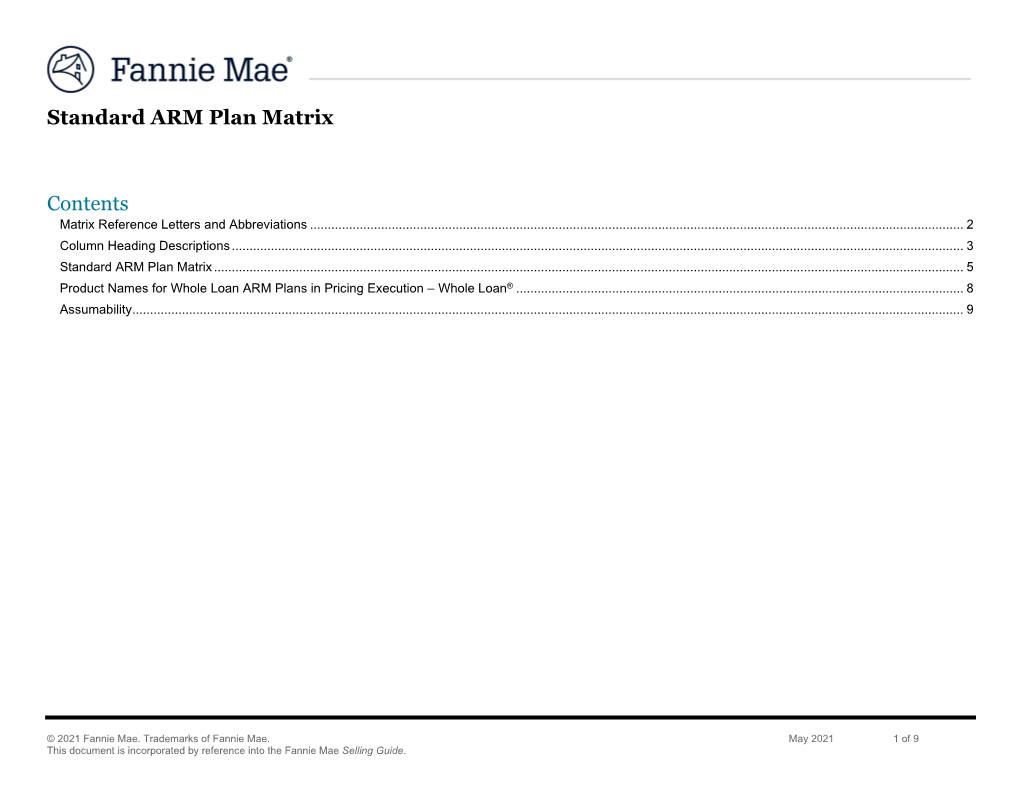 Standard ARM Plan Matrix